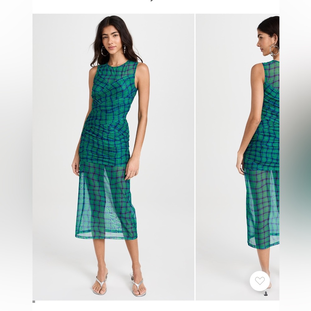 Simon Miller Kinney green plaid sleeveless semi sheer midi lightweight dress S